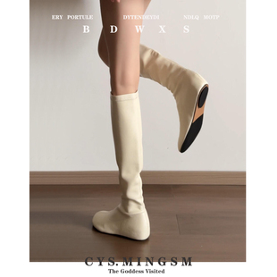 白色靴子女内增高长筒靴小个子弹力瘦瘦靴2025新款秋冬高筒骑士靴