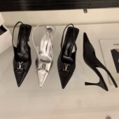 小众法式 子季 高跟鞋 羊皮版 银色包头凉鞋 仙女鞋 气质名媛尖头单鞋