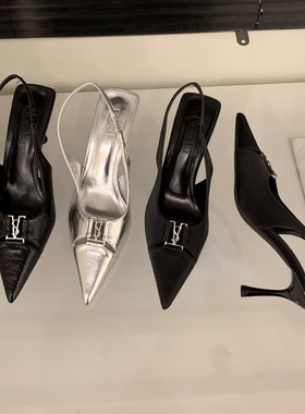 羊皮版！小众法式高跟鞋银色包头凉鞋仙女鞋子季气质名媛尖头单鞋