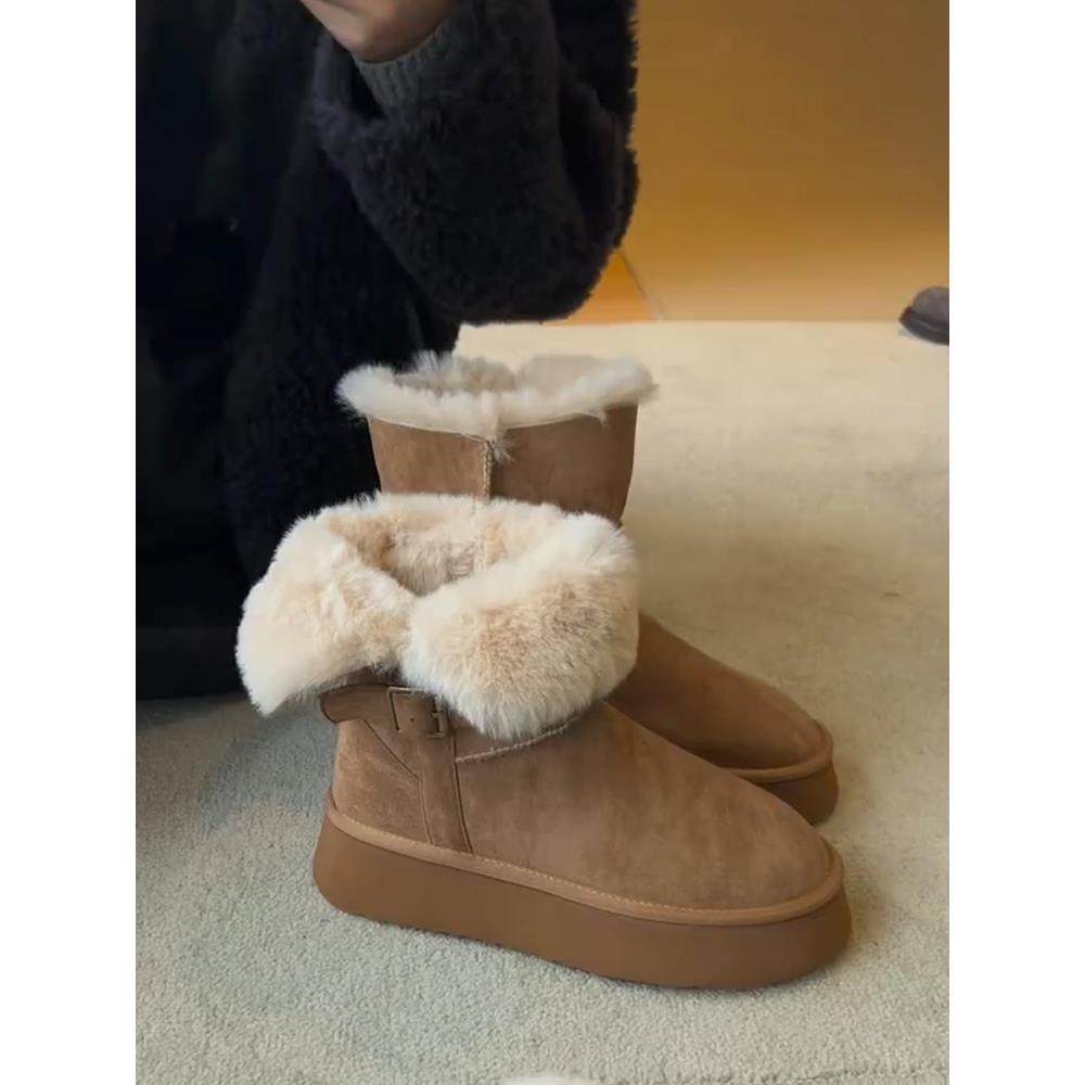 牛皮版！雪地靴女冬季新款可两穿外翻加厚绒保暖厚底增高东北棉靴,女鞋,时尚雪地靴,淘宝优惠券,粉丝福利购,淘宝优惠卷
