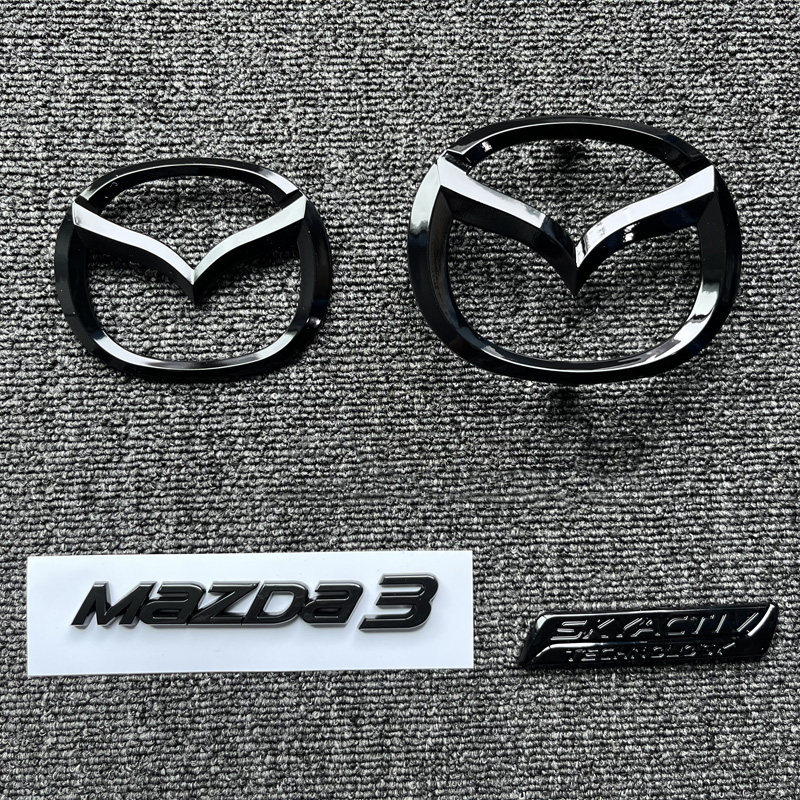 适用马自达3昂克赛拉海外版前后车标黑武士改装mazda3字母标尾标