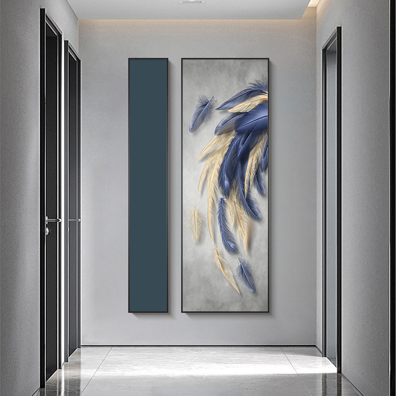 速发简毛玄关画装奢画羽约两联走廊过道挂画轻饰竖版进门墙面装饰