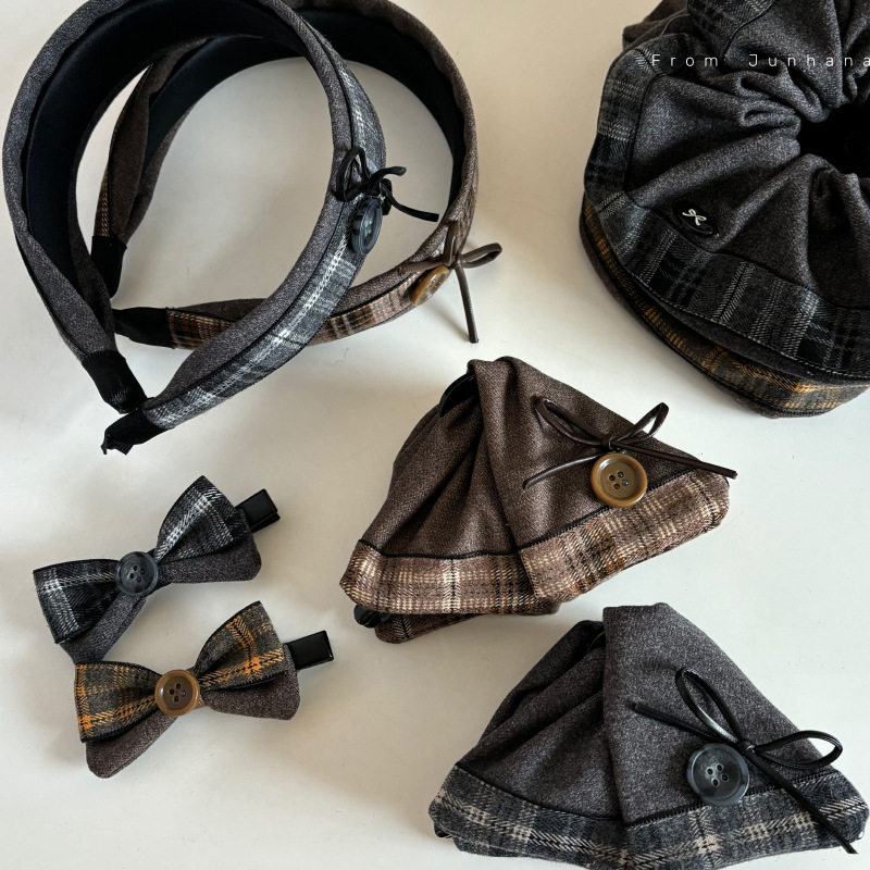 复古棕色格纹纽扣发夹发箍女款高级感抓夹鲨鱼夹高颅顶发卡高端发,饰品/流行首饰/时尚饰品新,民族风发饰,淘宝优惠券,粉丝福利购,淘宝优惠卷