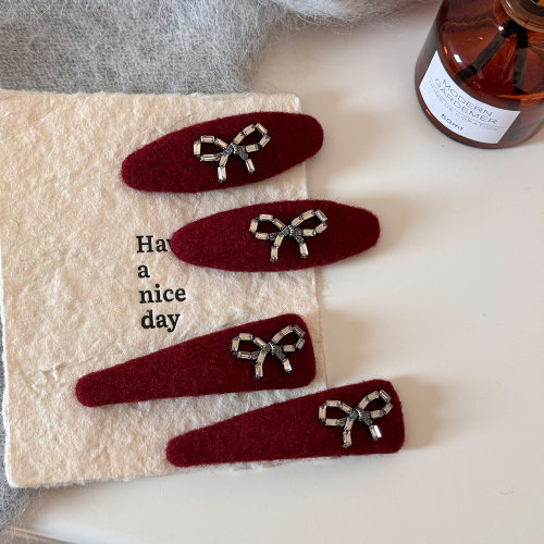 红色蝴蝶结发夹百搭毛呢发卡bb夹前额碎发整理头饰刘海边夹显气质