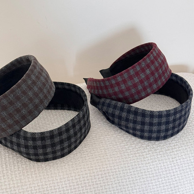 蓝黑复古格纹发箍质感海绵发箍百搭气质高颅顶发箍宽版发饰新款女