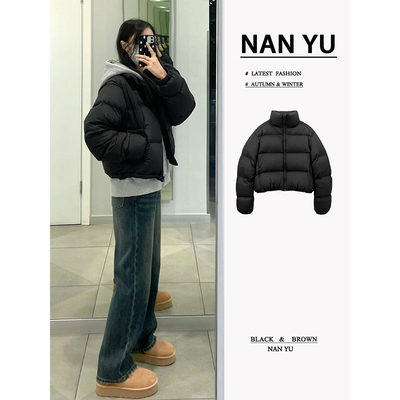 黑色羽绒服女短款加厚小个子2024冬季新款肯豆面包服白鸭绒外套女