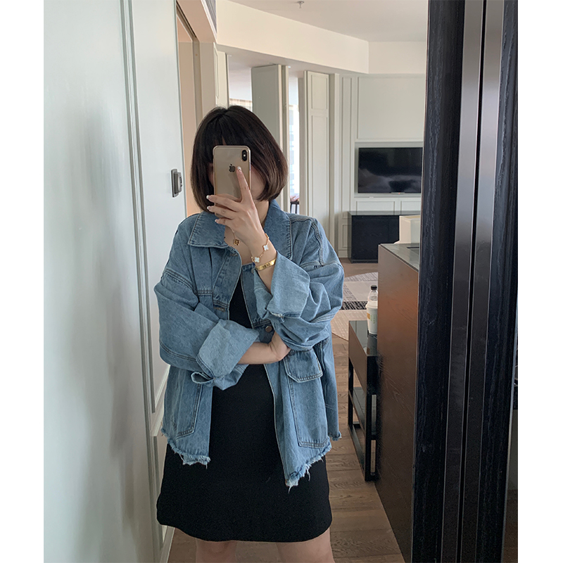 马西西微胖大码复古牛仔外套短款女春秋韩版胖mm宽松显瘦百搭上衣