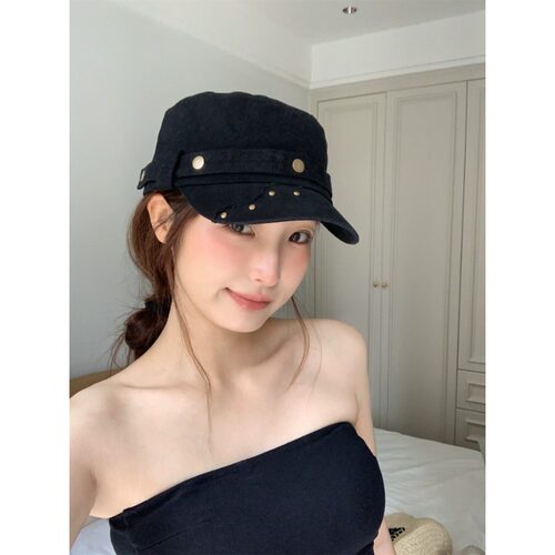 迷上酷感~新款甜酷铆钉老钱风气质马术帽女夏季时尚显脸小鸭舌帽