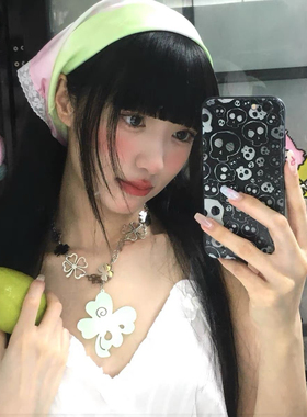 手工幸运草梦花园闪闪四叶草镂空漩涡水滴金属项链颈链y2k辣妹