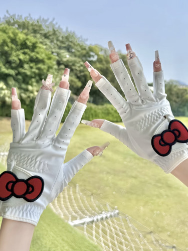 高尔夫手套韩版不露指蝴蝶结布手套露指防滑耐磨透气双手左右手女