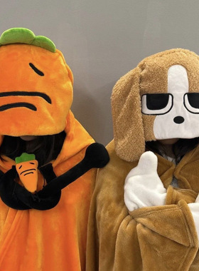 可爱搞怪毛毯暹罗厘普毛绒连帽斗篷比格多栋张田中披肩宿舍睡毯