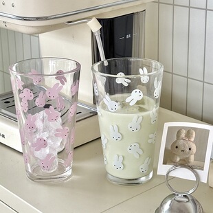 ins可爱玻璃杯印花新款水杯米菲兔高颜值大容量牛奶咖啡杯玻璃杯