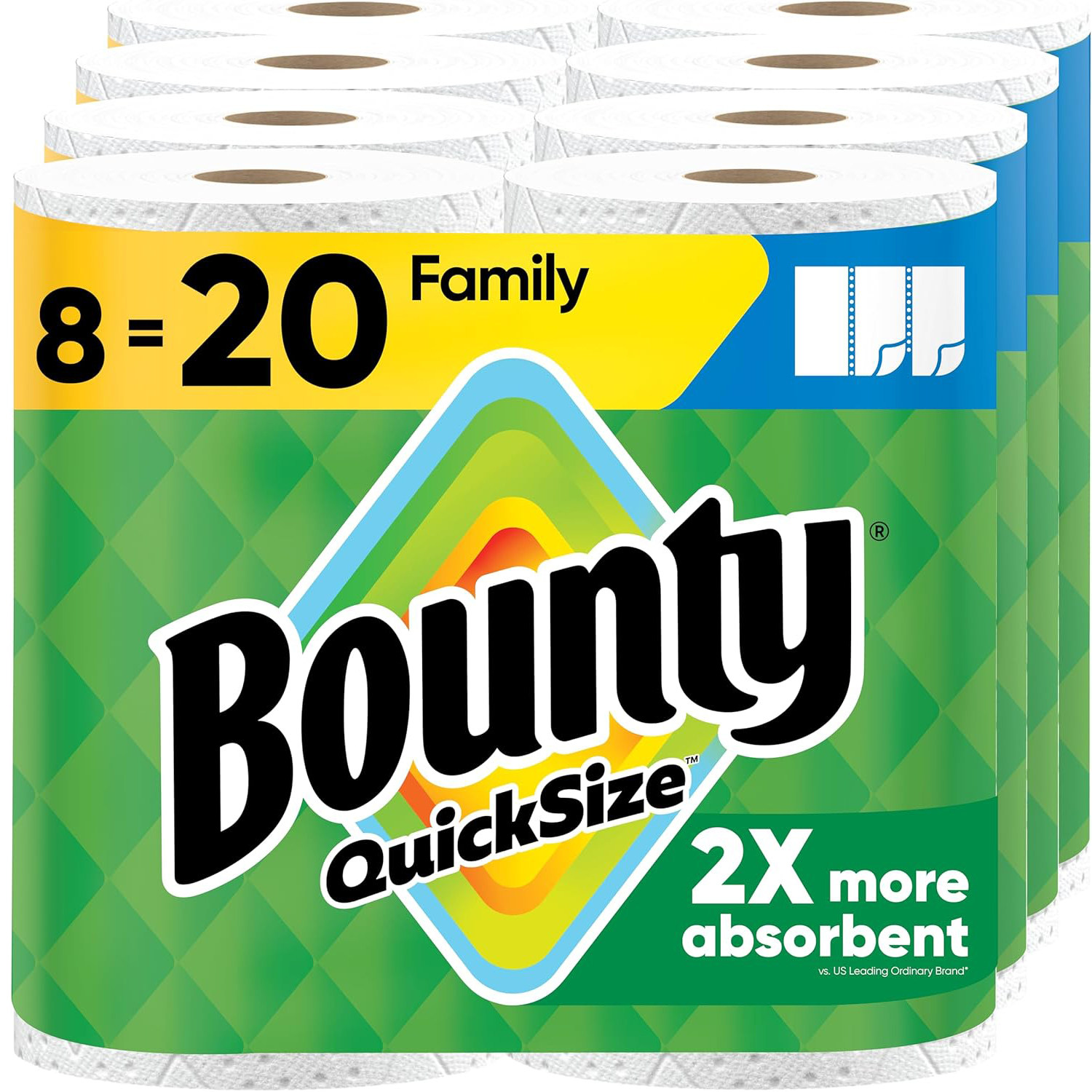 美国洛杉矶直邮Bounty Quick Size 纸巾白色8卷家庭装=20卷普通装