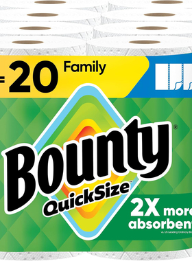 美国洛杉矶直邮Bounty Quick Size 纸巾白色8卷家庭装=20卷普通装