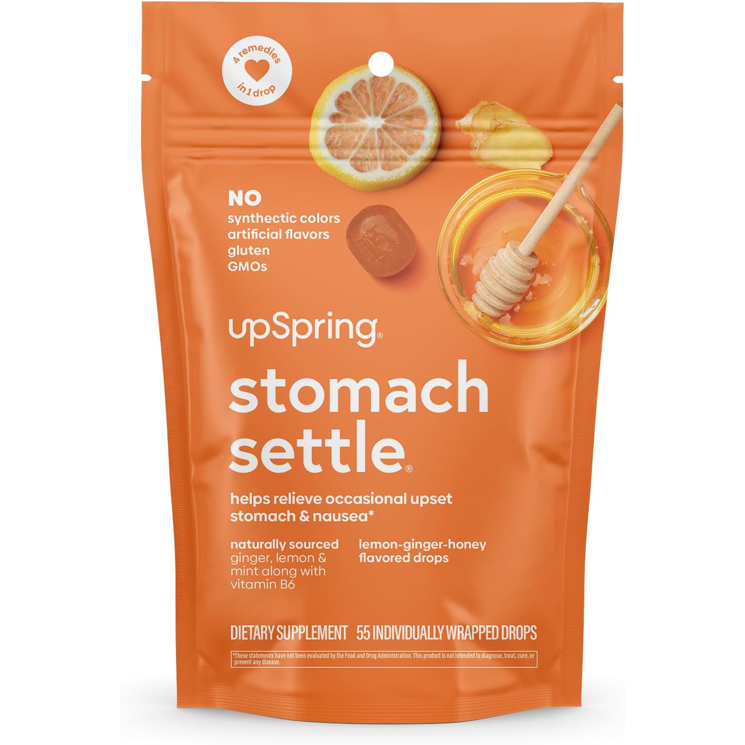 美国洛杉矶直邮UpSpring胃部缓解草本柠檬蜂蜜姜糖维生素独立包装