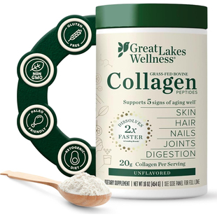 美国洛杉矶直邮Great Lakes Wellness胶原蛋白肽粉皮肤头发和指甲