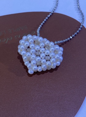 天然淡水珍珠baby珠编织胖胖镂空立体爱心吊坠项链毛衣链可爱礼物