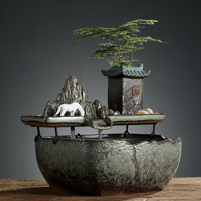 辉道禅意流水器雾化加湿器山水之间摆件假山喷泉风水招财客厅装饰