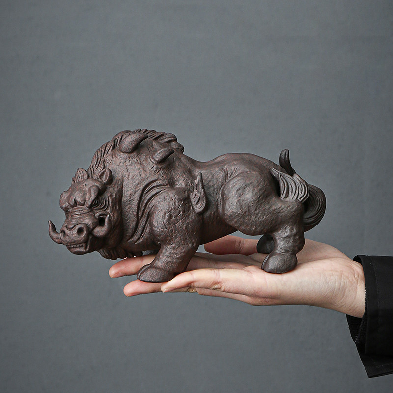 辉道 紫砂茶宠霸气猪刚鬣手工可养财大气粗野猪茶盘办公家居摆件