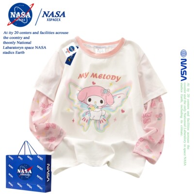 NASA美乐蒂假两件上衣服夏季薄款带长袖的防晒衫纯棉短袖t恤女童