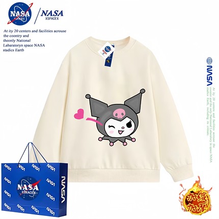 NASA联名库洛米爱心男女童加绒卫衣秋冬2024新款宽松加厚保暖外套