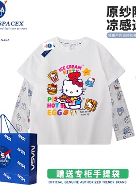 NASA联名holle kitty短袖夏纯棉带防晒袖的T恤拼接网纱防蚊上衣