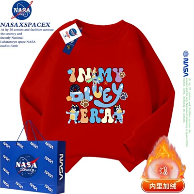 NASA联名小狗布鲁伊一家bluey周边卫衣男女儿童秋冬款加绒亲子装