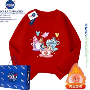 NASA联名新年小狗布鲁伊一家bluey周边卫衣男女儿童秋冬款亲子装