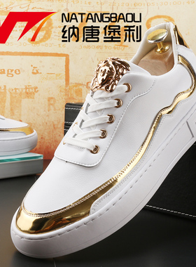 春秋小白鞋一脚蹬皮鞋英伦白色男士休闲板鞋系带乐福鞋网红懒人鞋