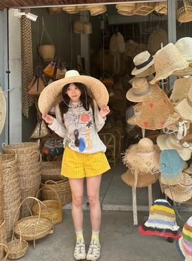 柠檬黄条纹高腰薄款短裤女2025夏季新款运动百搭弹力腰A字宽松裤