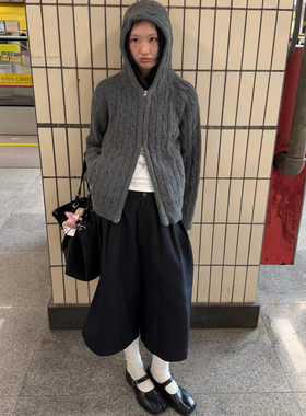 日系复古西装黑色七分裤女秋冬款街头中性风松弛高级感廓形阔腿裤