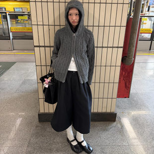 日系复古西装黑色七分裤女秋冬款街头中性风松弛高级感廓形阔腿裤