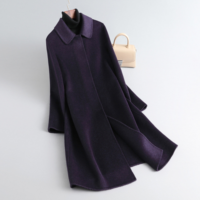 紫色秋冬新款羊绒大衣