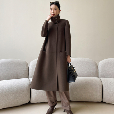 山羊绒中长款立领高奢毛呢外套