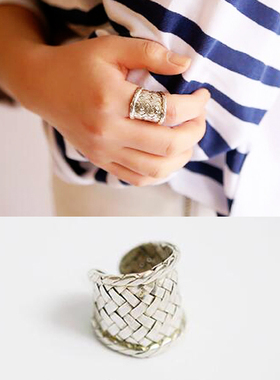 编织铠甲灵感韩国银活口戒指女