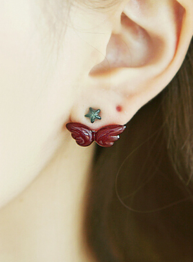 现货韩国进口graindebeaute耳环果冻色双色五角星天使翅膀耳钉