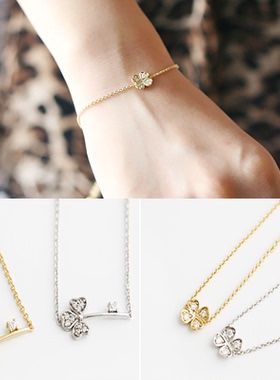 现货韩国richbon正品女饰品Fortunate幸运三叶草四叶草手链