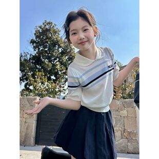 甜美女孩气质淑女春夏装上衣2026新款洋气童装女童短袖T恤Polo衫