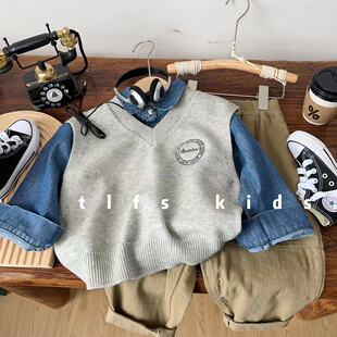 儿童2025春季 学院风针织马甲男童女童休闲卡通百搭套头毛衣潮 新款