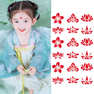 儿童眉心贴汉服花钿额头印花红色小圆点图案纹身贴防水女持久贴纸