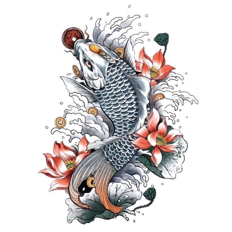 纹身贴防水男女持久花臂网红ins风鲤鱼半臂腿部手臂遮疤仿真贴纸