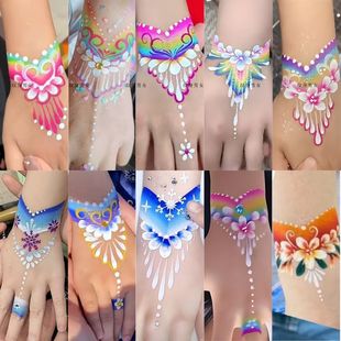 儿童手背彩色花朵纹身贴防水持久彩虹条舞台表演妆容演出男女