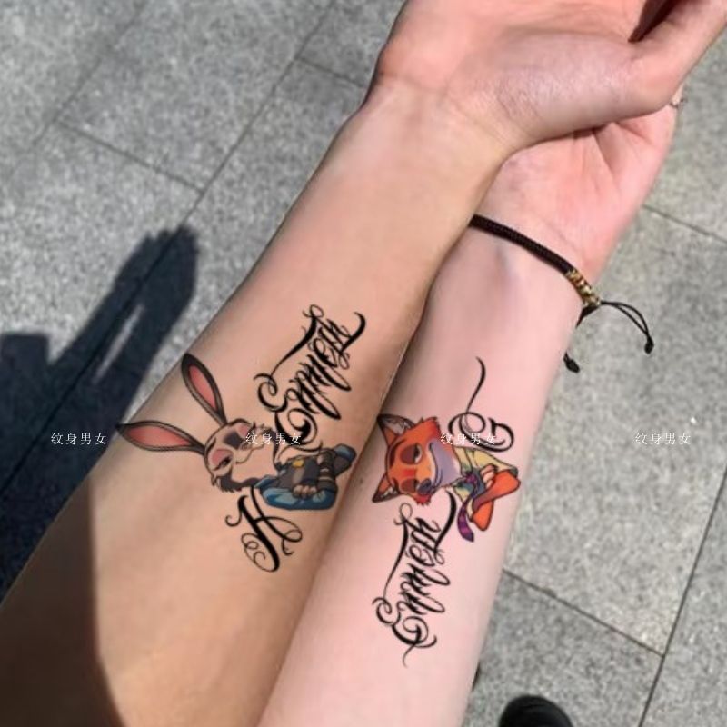 疯狂动物城 彩色纹身贴兔子警官朱迪尼克情侣锁骨贴纸防水持久ins