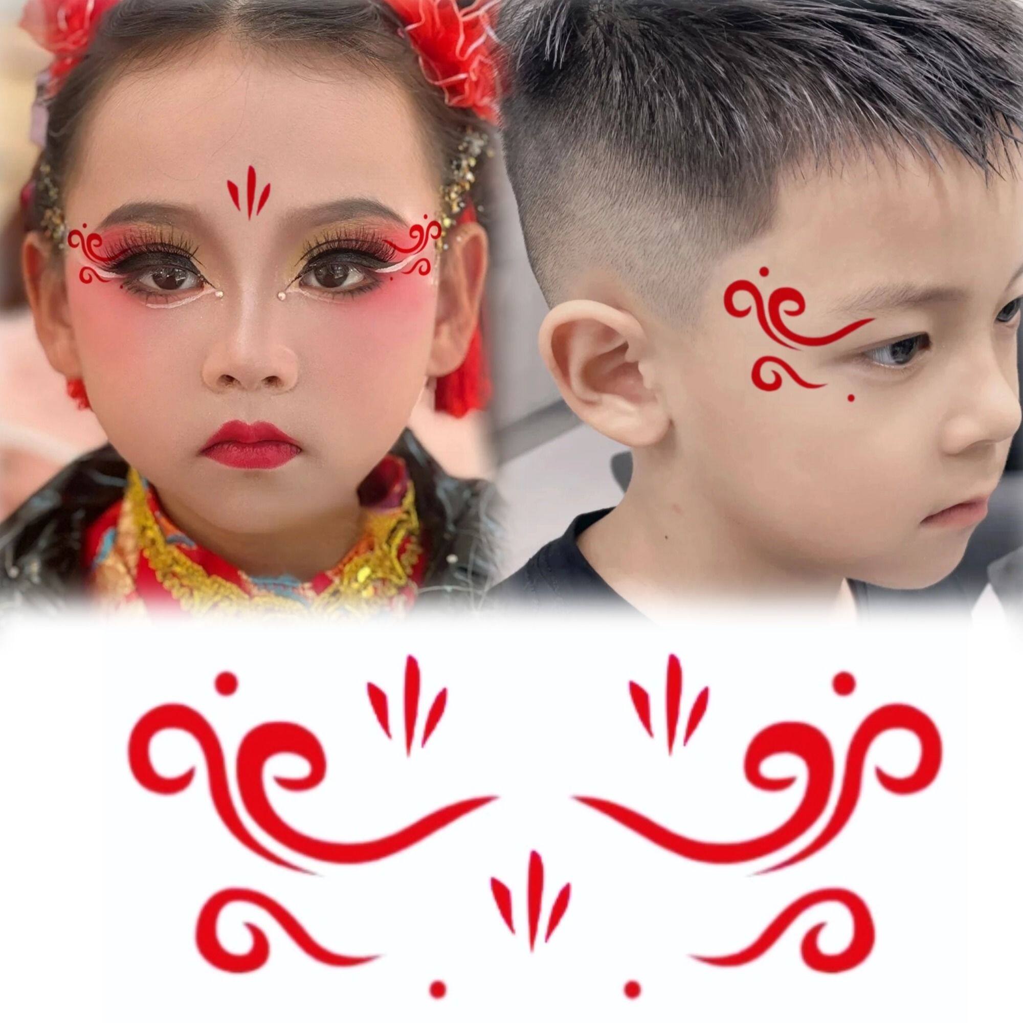 中国风红色喜庆眼妆贴眉心贴儿童演出脸贴防水易清洗化妆贴纸