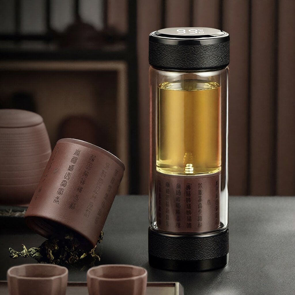 紫砂茶水分离杯高硼硅双层隔热泡茶杯玻璃杯子高级耐高温水杯