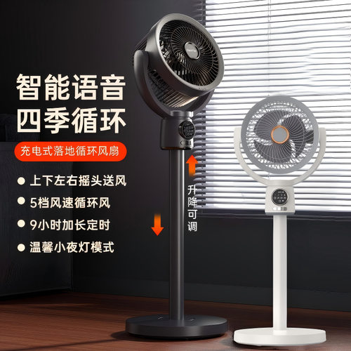 无线电风扇家用空气循环扇双头立式USB充电智能语音控制落地跨境
