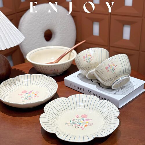 瑞和复古条纹花卉陶瓷餐具套礼物