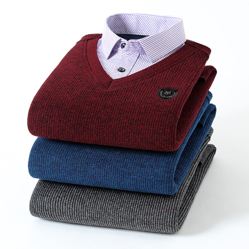 Autumn and winter False two man shirt Sweetheart neckline jacket Plush thickening Primer Sweaterin the Men's clothing, Knitwear/Sweaters  category - from Buy2taobao.com to provide professional Taobao agent buy service
