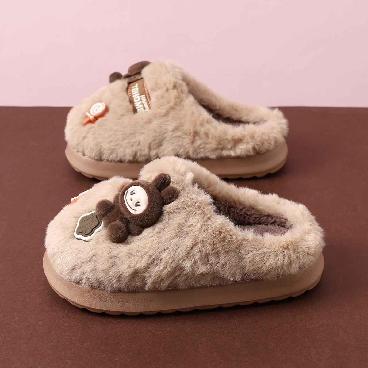 秋冬加绒加厚儿童棉鞋女童室内家居防滑软底宝宝女孩拉布布棉拖鞋