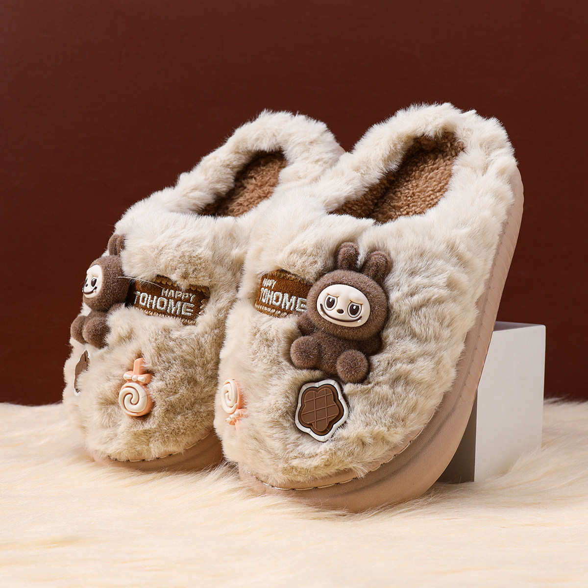 秋冬加绒加厚拉布布儿童棉鞋女童室内家居防滑软底宝宝女孩棉拖鞋